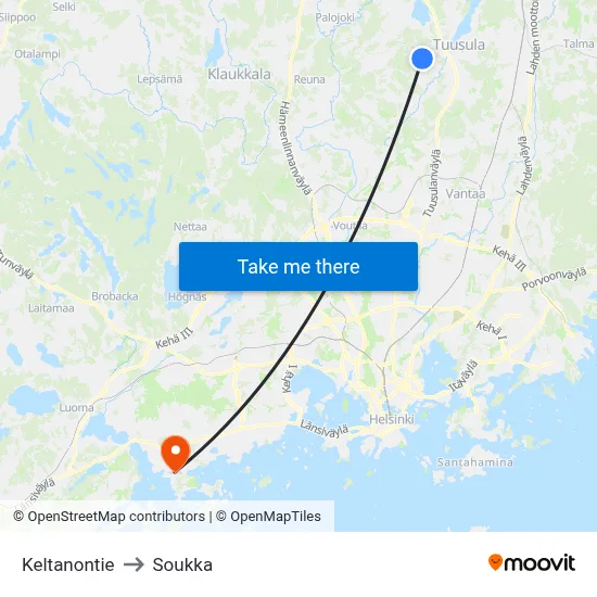 Keltanontie to Soukka map