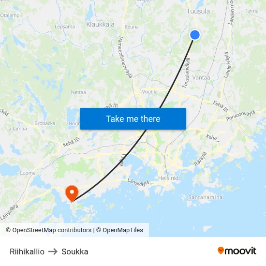 Riihikallio to Soukka map