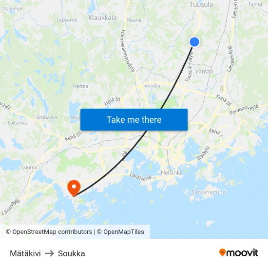 Mätäkivi to Soukka map