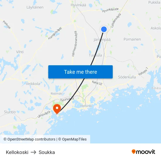 Kellokoski to Soukka map
