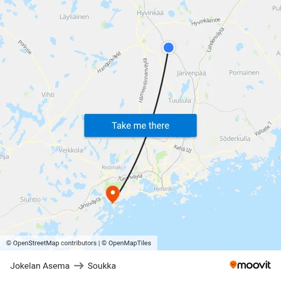 Jokela Station to Soukka map