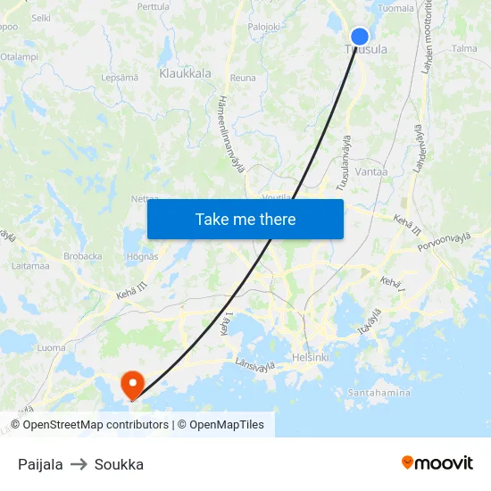 Paijala to Soukka map