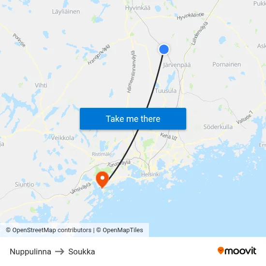 Nuppulinna to Soukka map