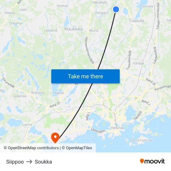 Siippoo to Soukka map