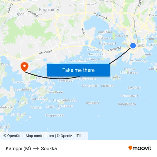 Kamppi (M) to Soukka map