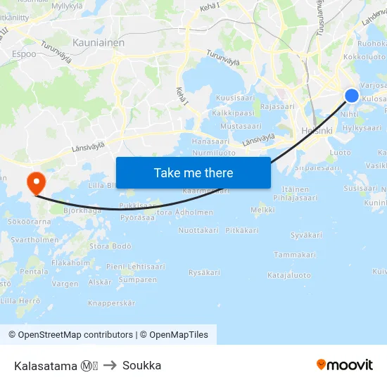 Kalasatama Ⓜ️🛍️ to Soukka map