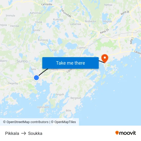 Pikkala to Soukka map