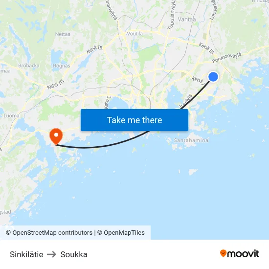 Sinkilätie to Soukka map
