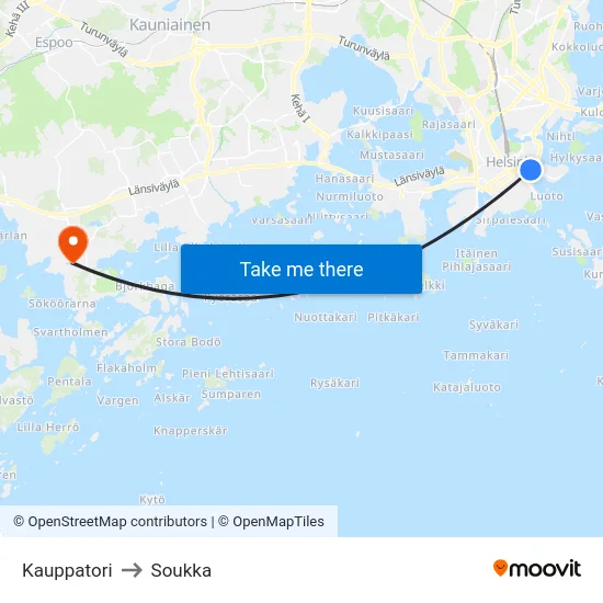 Kauppatori to Soukka map