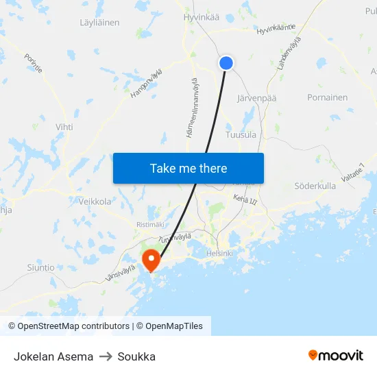 Jokelan Asema to Soukka map