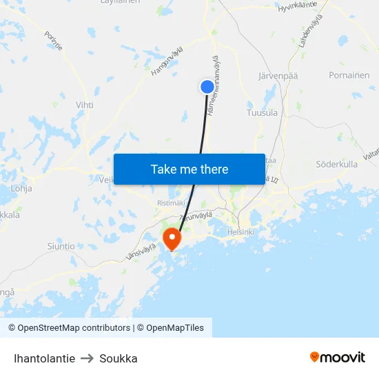 Ihantolantie to Soukka map