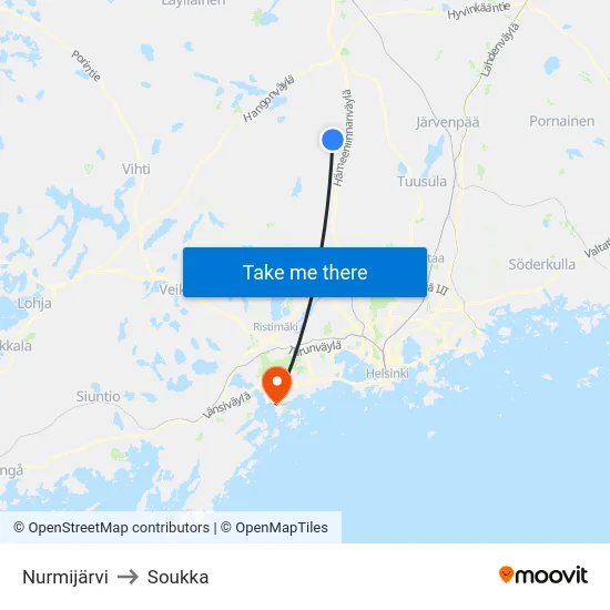 Nurmijärvi to Soukka map