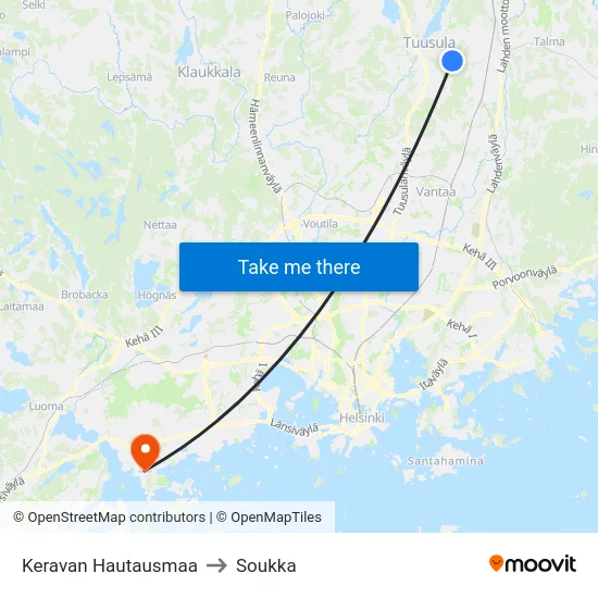 Keravan Hautausmaa to Soukka map