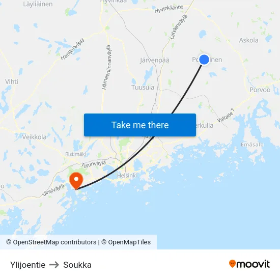 Ylijoentie to Soukka map