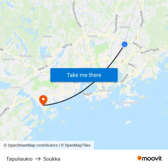 Tapuliaukio to Soukka map