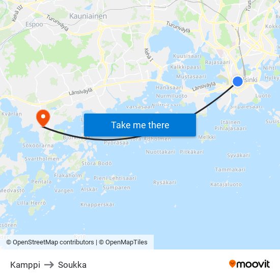 Kamppi to Soukka map