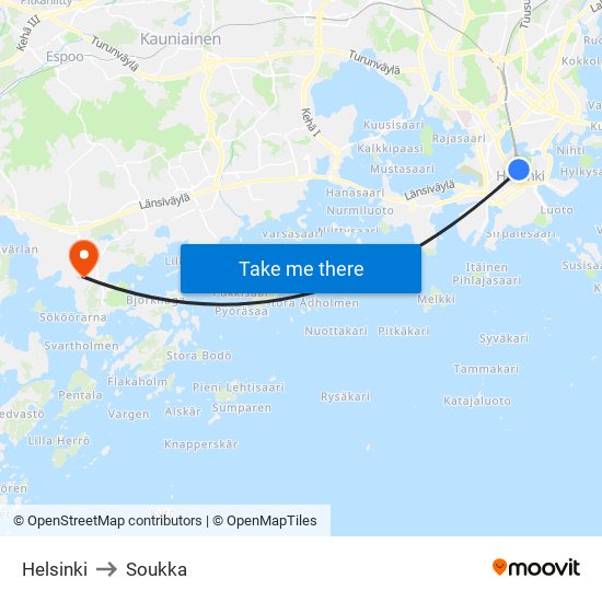 Helsinki to Soukka map