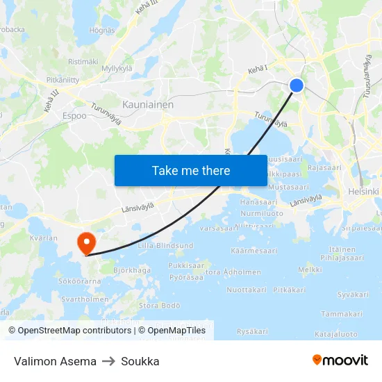Valimon Asema to Soukka map