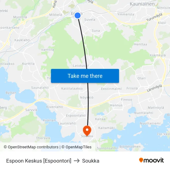 Espoon Keskus [Espoontori] to Soukka map