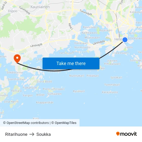 Ritarihuone to Soukka map