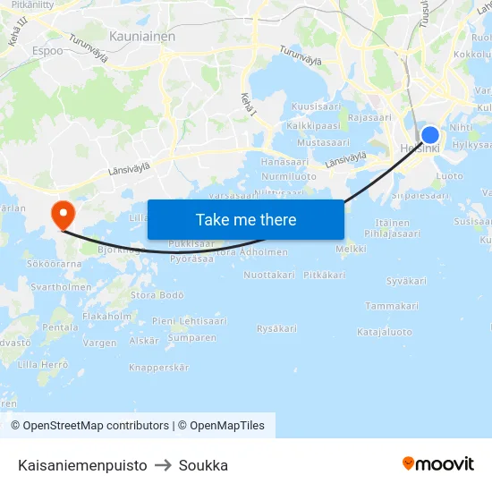 Kaisaniemenpuisto to Soukka map