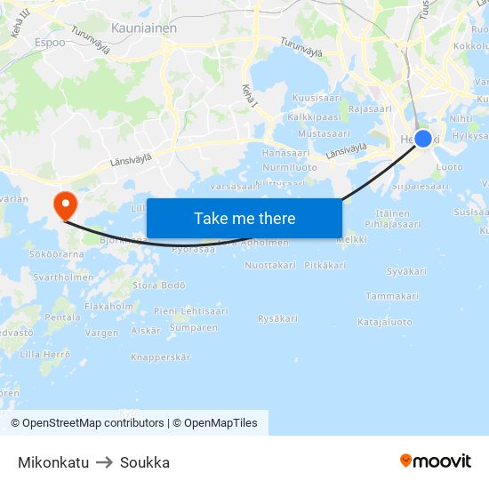 Mikonkatu to Soukka map