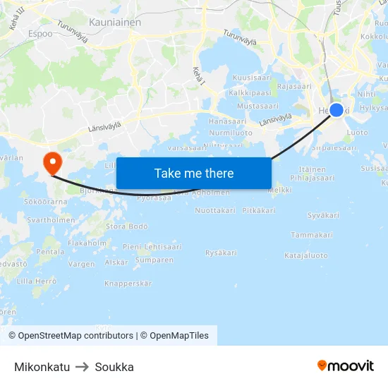 Mikonkatu to Soukka map