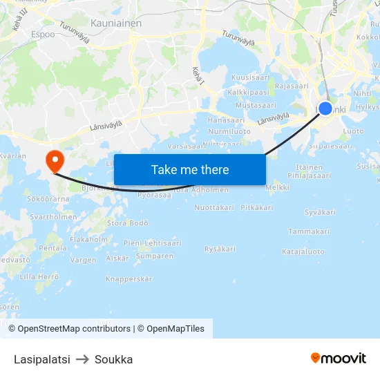 Lasipalatsi to Soukka map