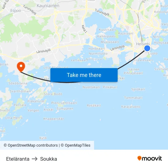 Eteläranta to Soukka map