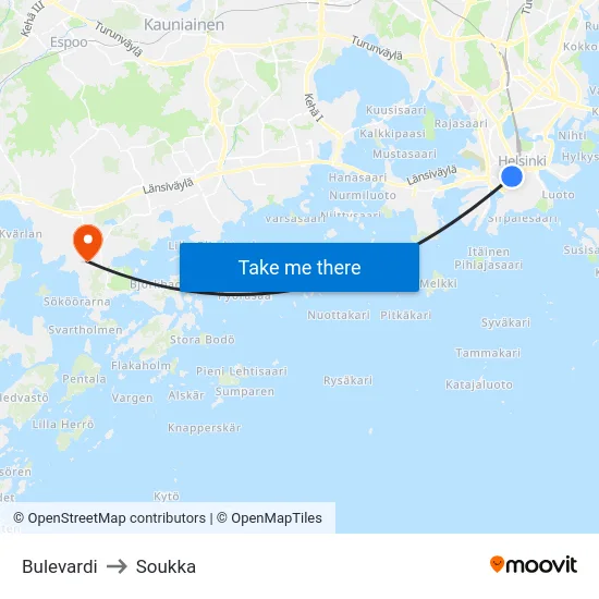 Bulevardi to Soukka map