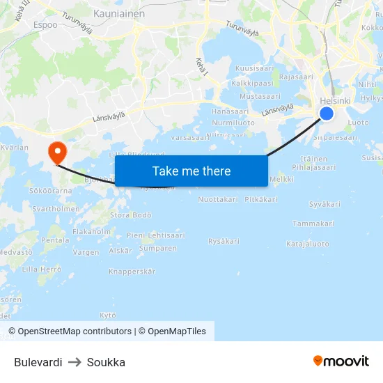 Bulevardi to Soukka map