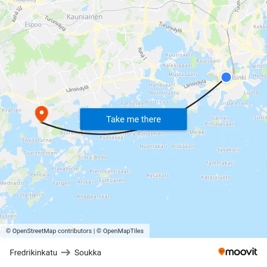 Fredrikinkatu to Soukka map