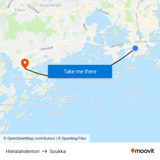 Hietalahdentori to Soukka map