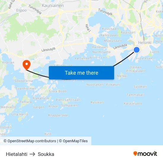 Hietalahti to Soukka map