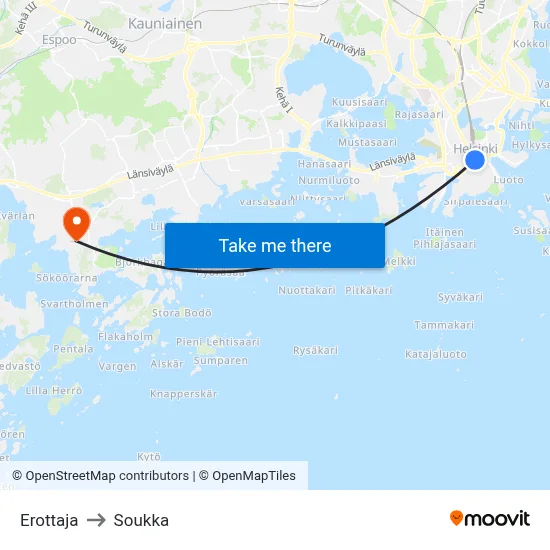 Erottaja to Soukka map