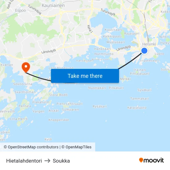 Hietalahdentori to Soukka map