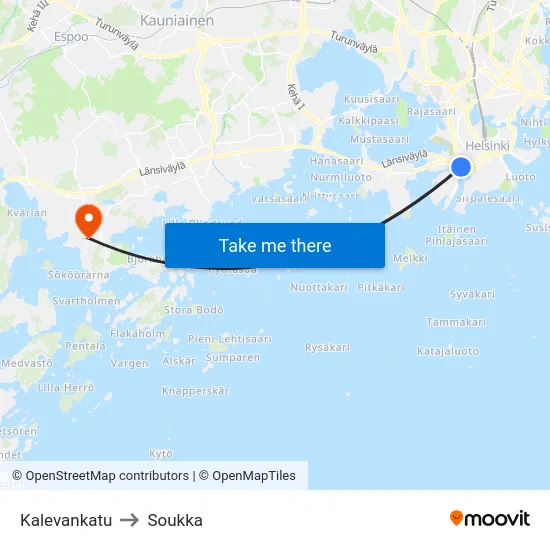 Kalevankatu to Soukka map