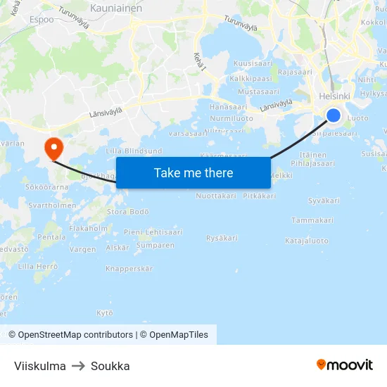 Viiskulma to Soukka map