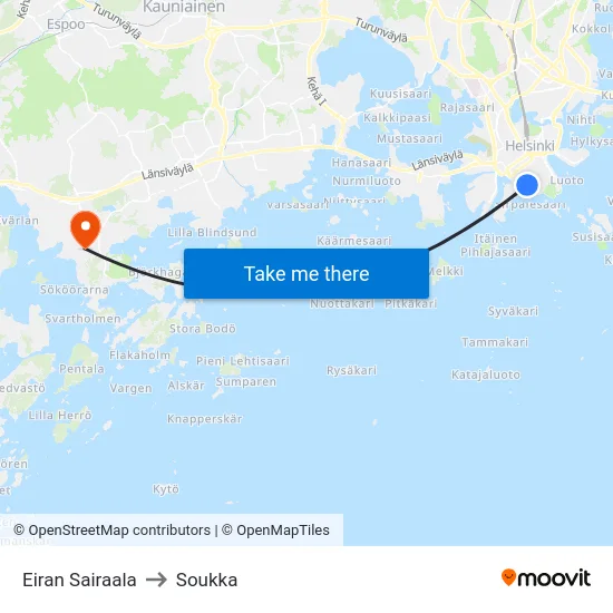 Eiran Sairaala to Soukka map