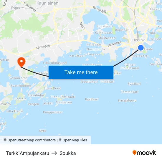 Tarkk´Ampujankatu to Soukka map