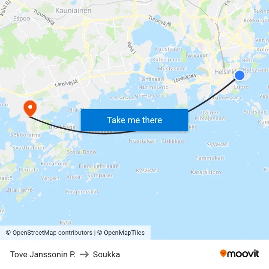 Tove Jansson Park to Soukka map