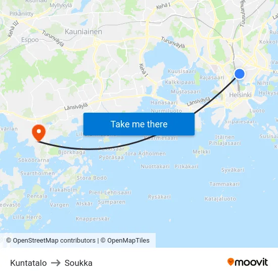 Kuntatalo to Soukka map