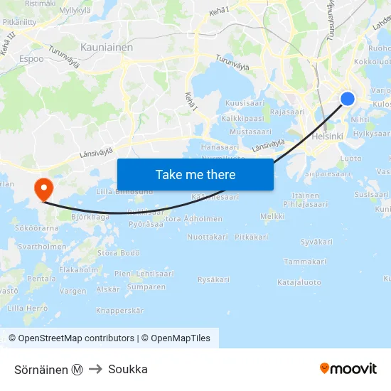 Sörnäinen Ⓜ️ to Soukka map