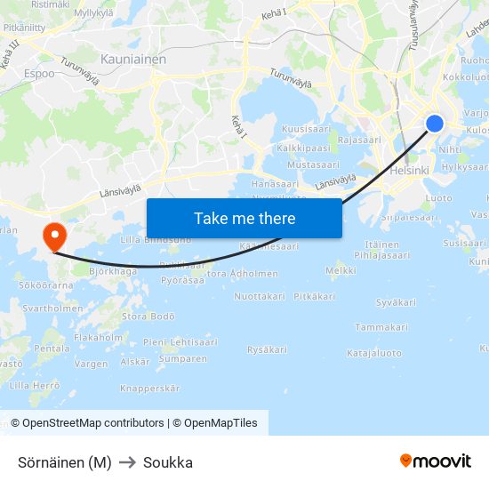 Sörnäinen (M) to Soukka map