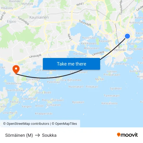 Sörnäinen (M) to Soukka map