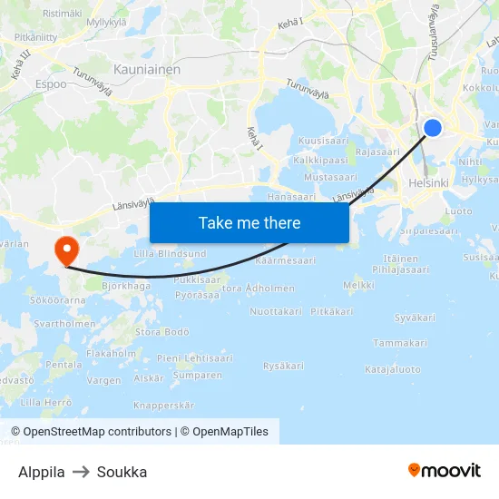 Alppila to Soukka map