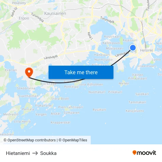 Hietaniemi to Soukka map