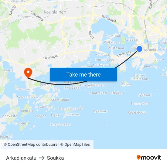 Arkadiankatu to Soukka map