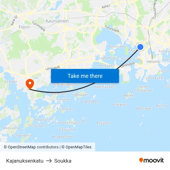 Kajanus Street to Soukka map