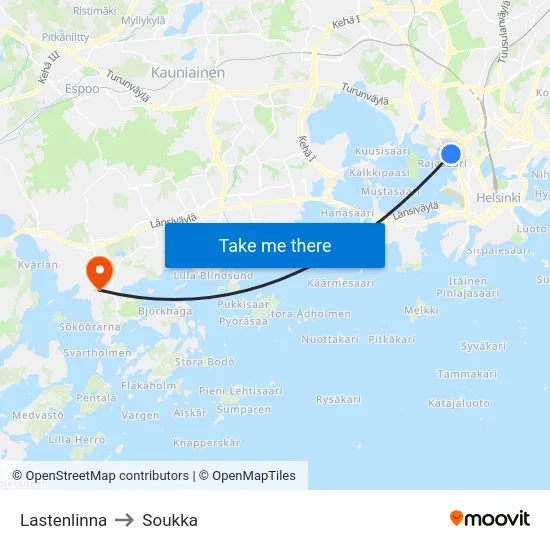 Lastenlinna to Soukka map